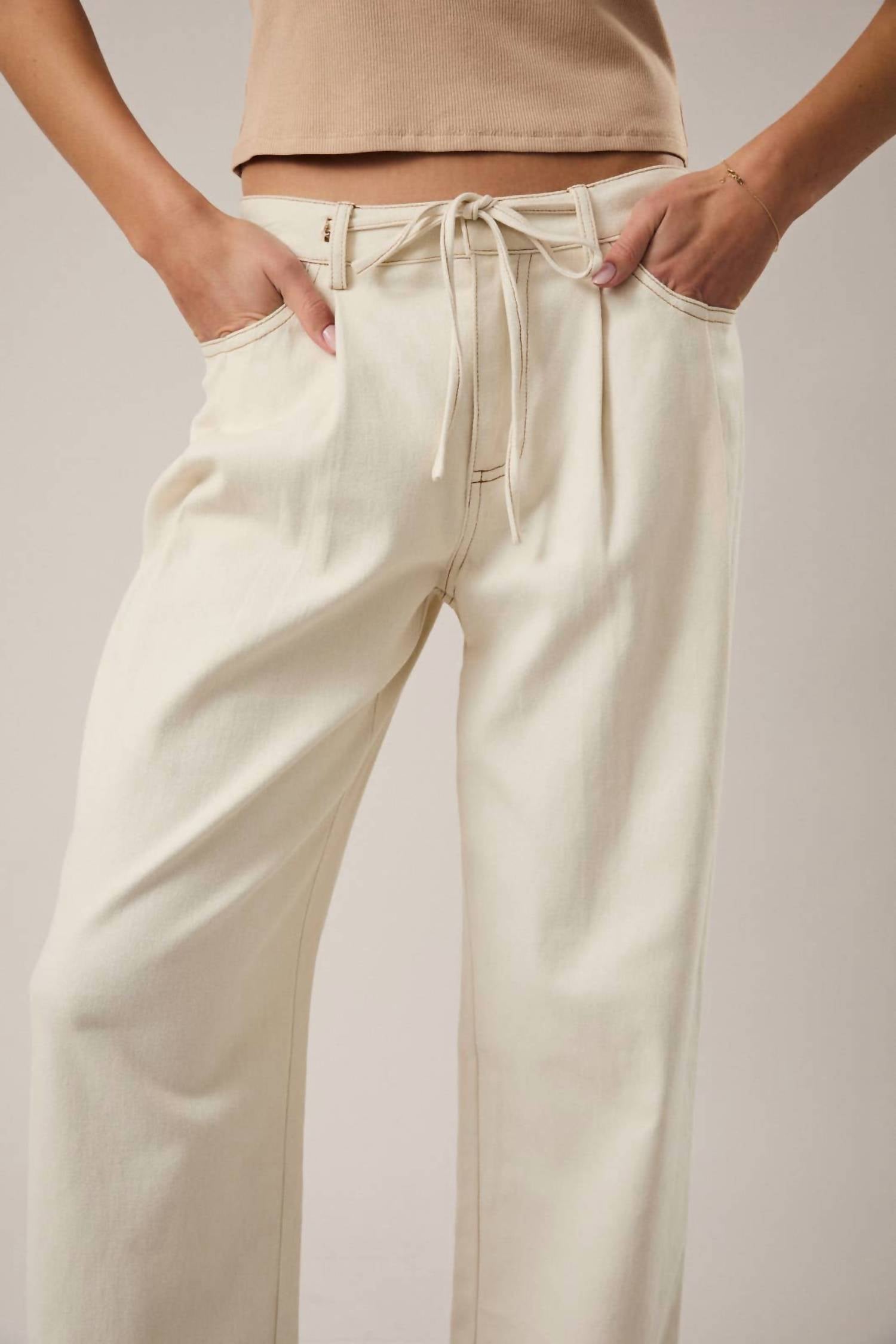 Sunday Edition - Drawstring Waist Pleated Twill Wide Leg Pants