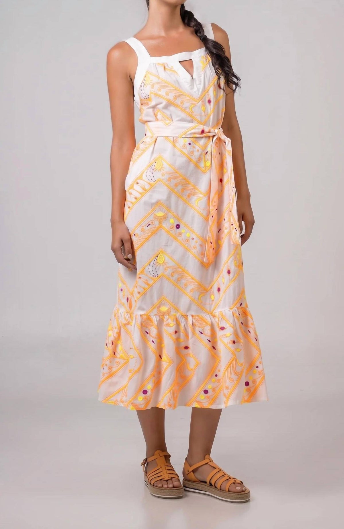 Aether Concept - Midi Linen Dress With Embroidery