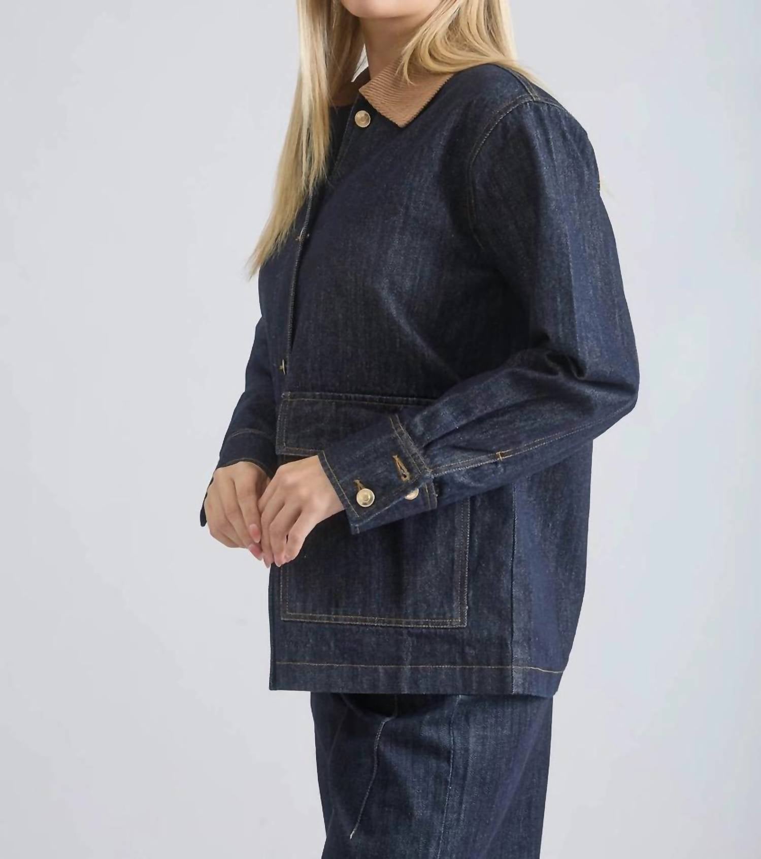 Blu Pepper - Oversize Corduroy Collar Shirt Jacket
