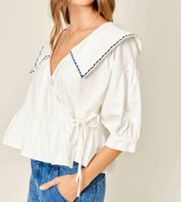 Aaron & Amber - Willow Embroidered Sailor Collar Blouse