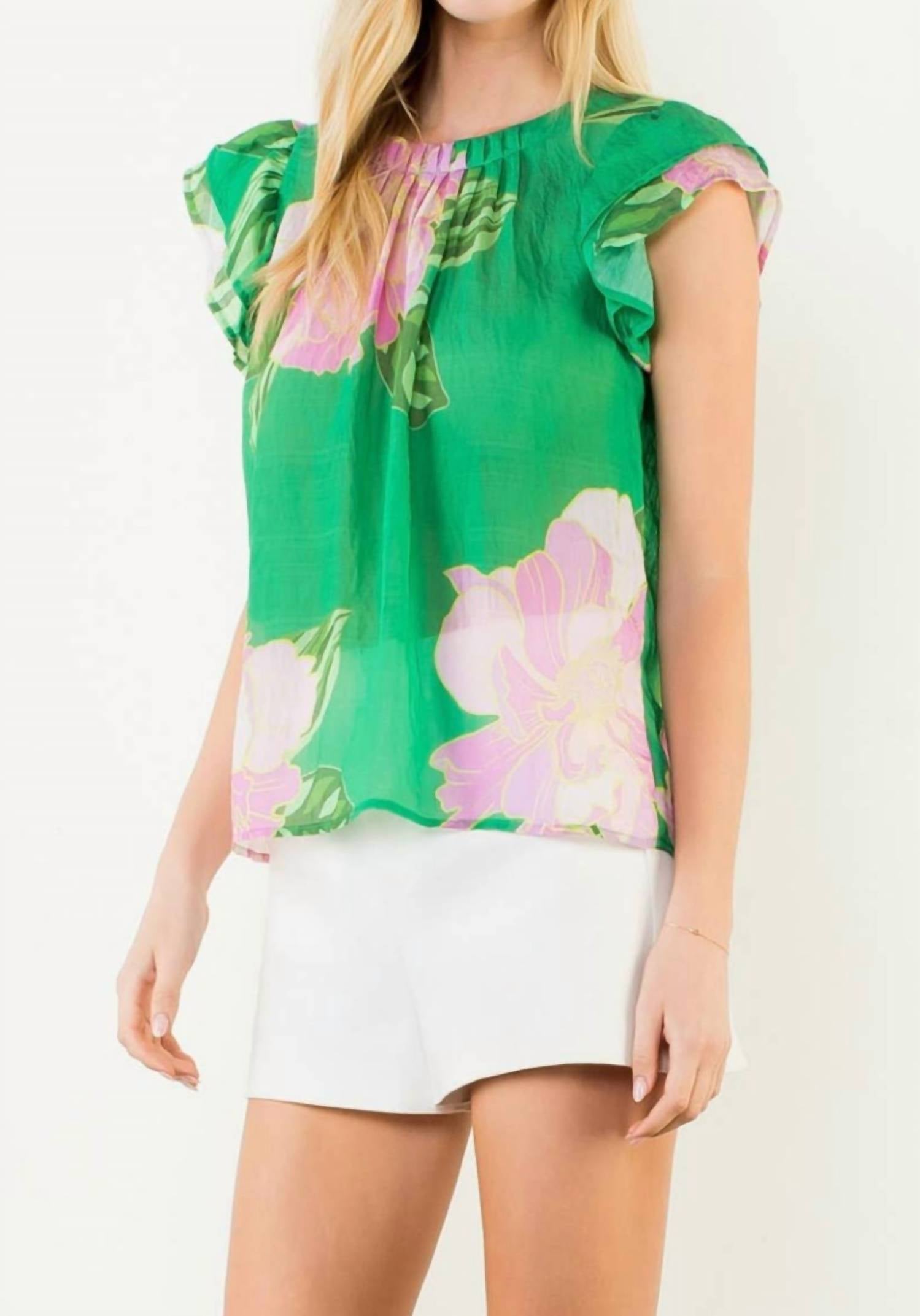 Thml - Women's Floral Print Flutter Sleeve Blouse