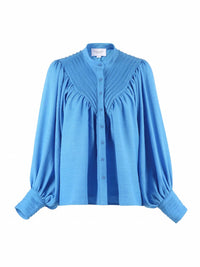 THE SHIRT The Shiv Ruffled Shirt in cornflower blue - women's blouse - alternate view