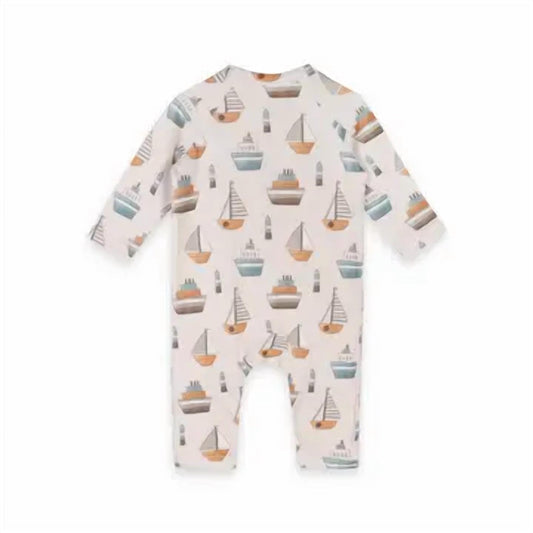 Viverano Organics - Boys Boats Kangaroo Pocket Baby Jumpsuit