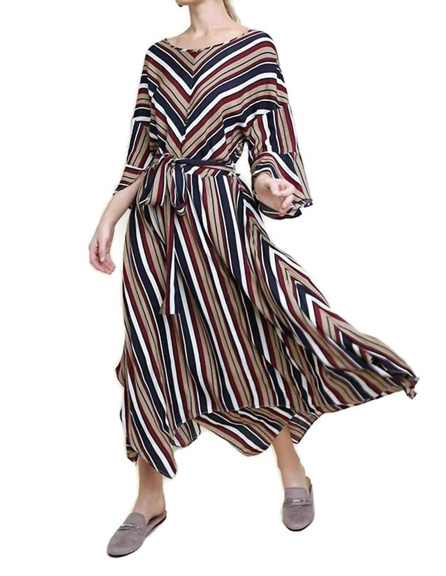 Umgee - Striped Bell Sleeve Maxi Dress