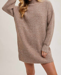 BluIvy Mock Neck Knit Sweater Mini Dress in latte - women's dress - detail view