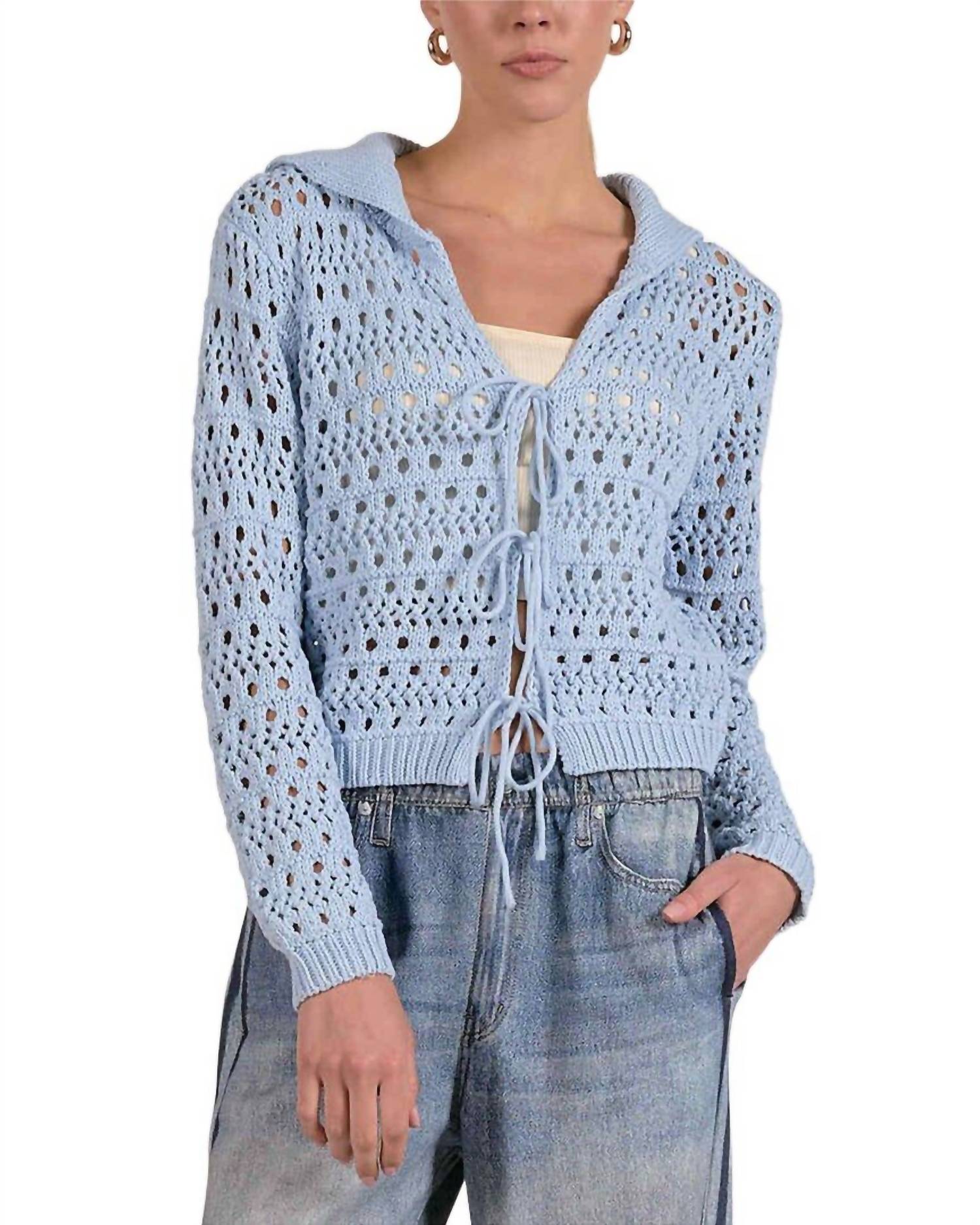 Elan - Open Knit Tie Front Sweater