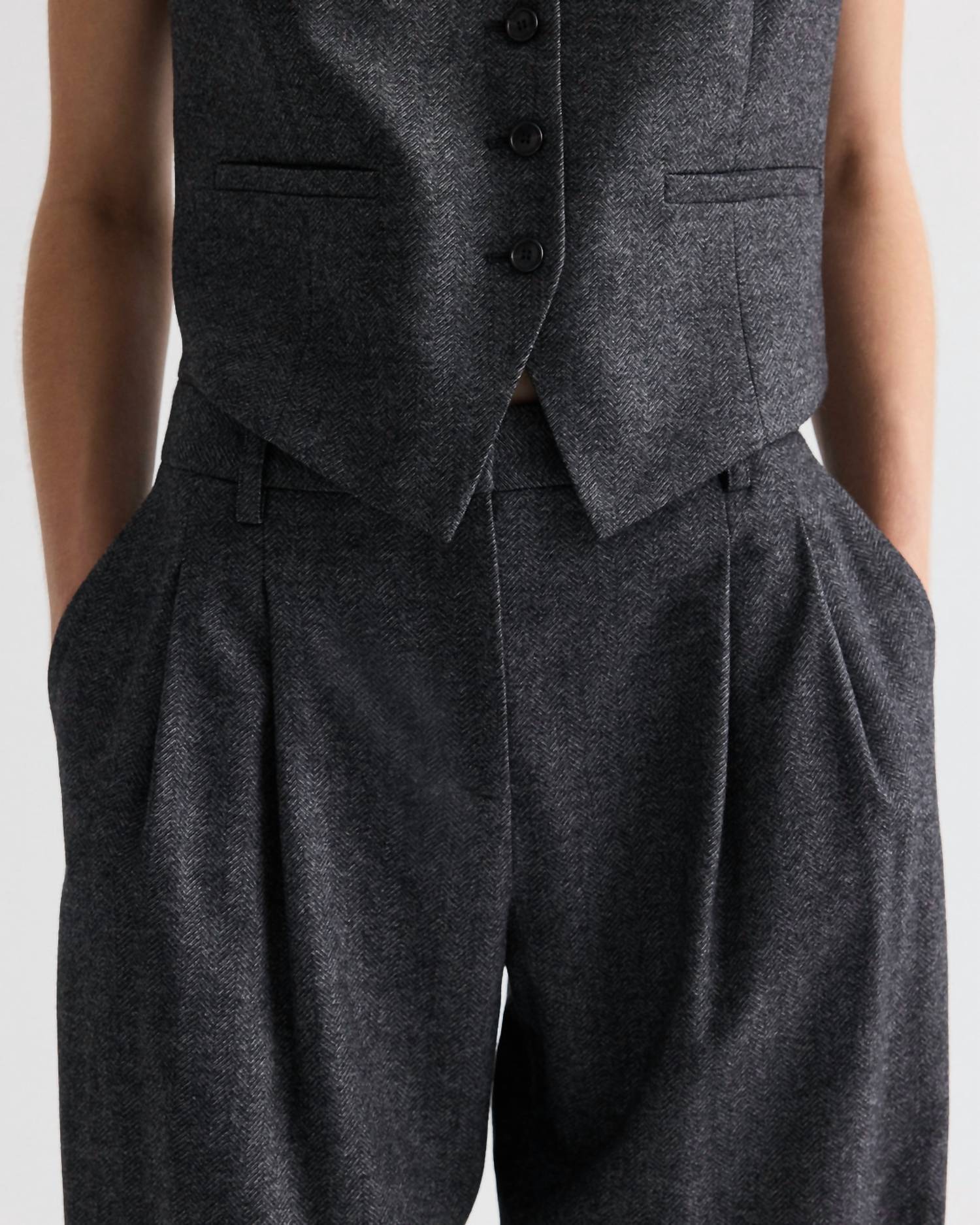 TWP Sulli Chevron Flannel Pants in medium heather grey - women's pants - alternate view