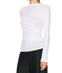 Enza Costa Cashmere Jersey Draped Long Sleeve Crew Top in white - women's long sleeve top - detail view