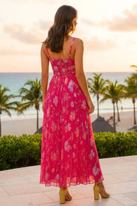Ina Fashion - Lourdes Floral Bustier Pleated Maxi Dress
