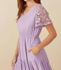 Hayden La - Women's Crochet Lace Sleeve Tiered Dress