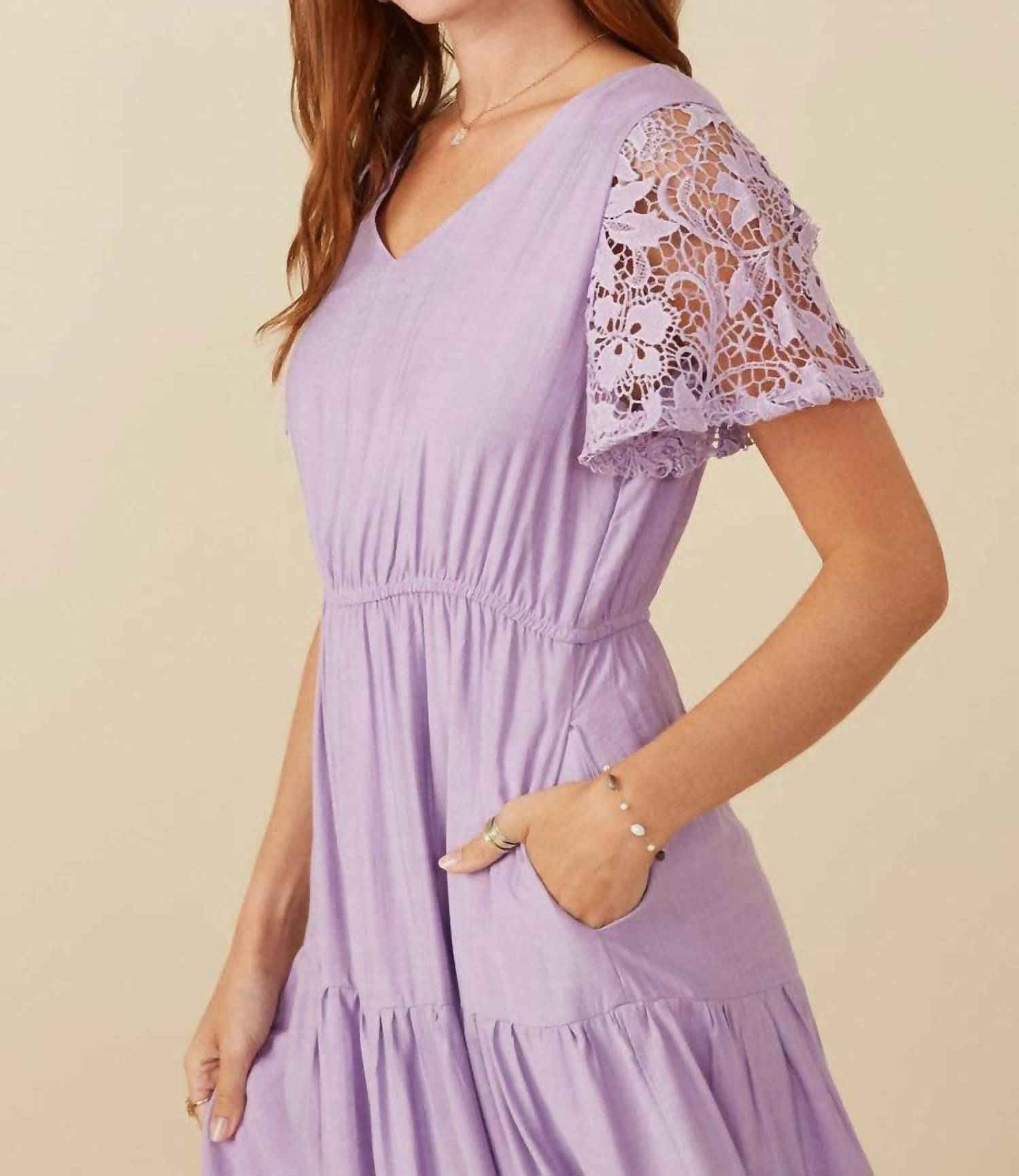 Hayden La - Women's Crochet Lace Sleeve Tiered Dress