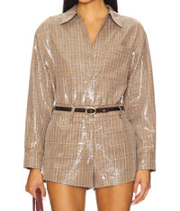 line and dot Checkmate Oversized Shacket in brown - women's jacket - detail view