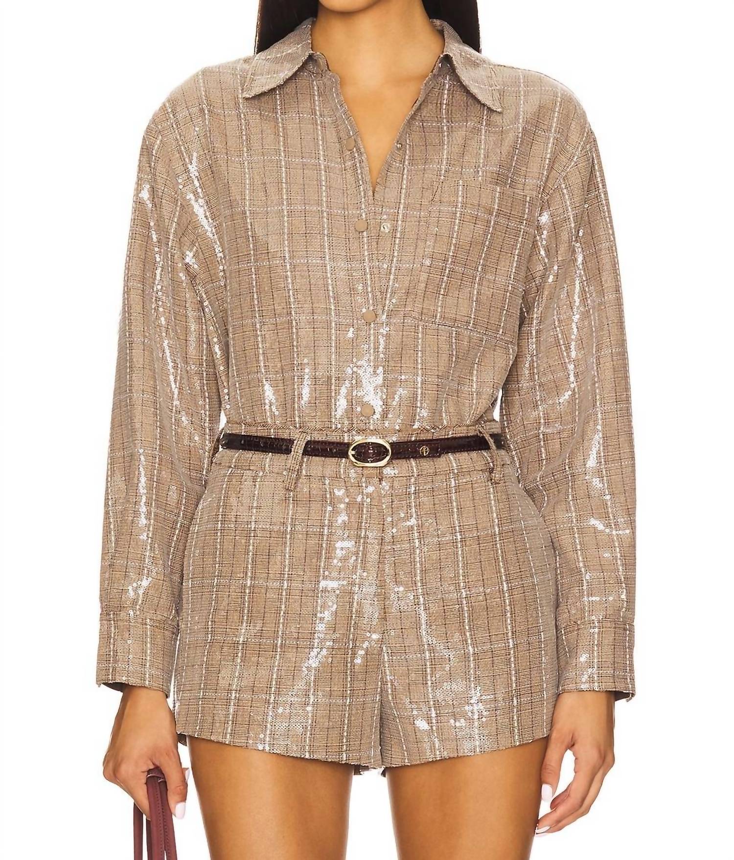 line and dot Checkmate Oversized Shacket in brown - women's jacket - detail view