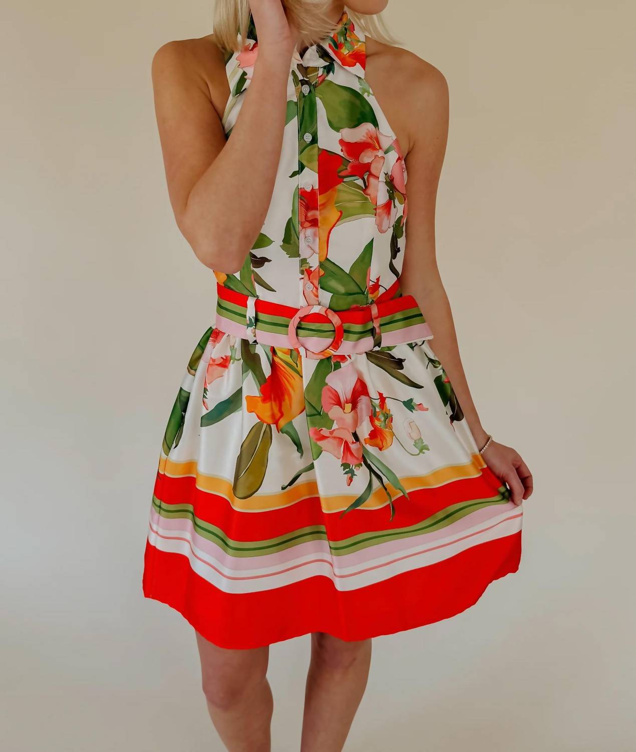 Lavender Brown - Rayna Halter Belted Mini Dress