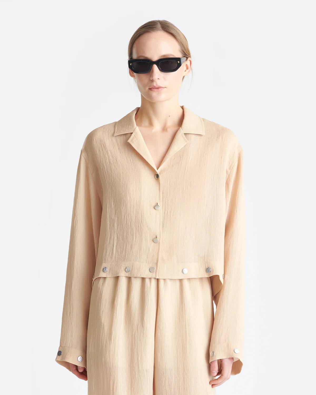 Nanushka - Cropped Long Sleeve Pajama Shirt