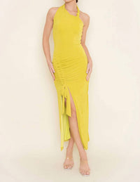 Fore Collection - Ruched Drawstring Sleeveless Halter Dress