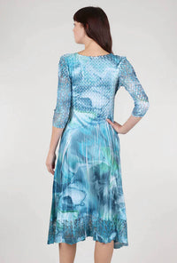 Komarov - Lace Sleeve Watercolor Dress