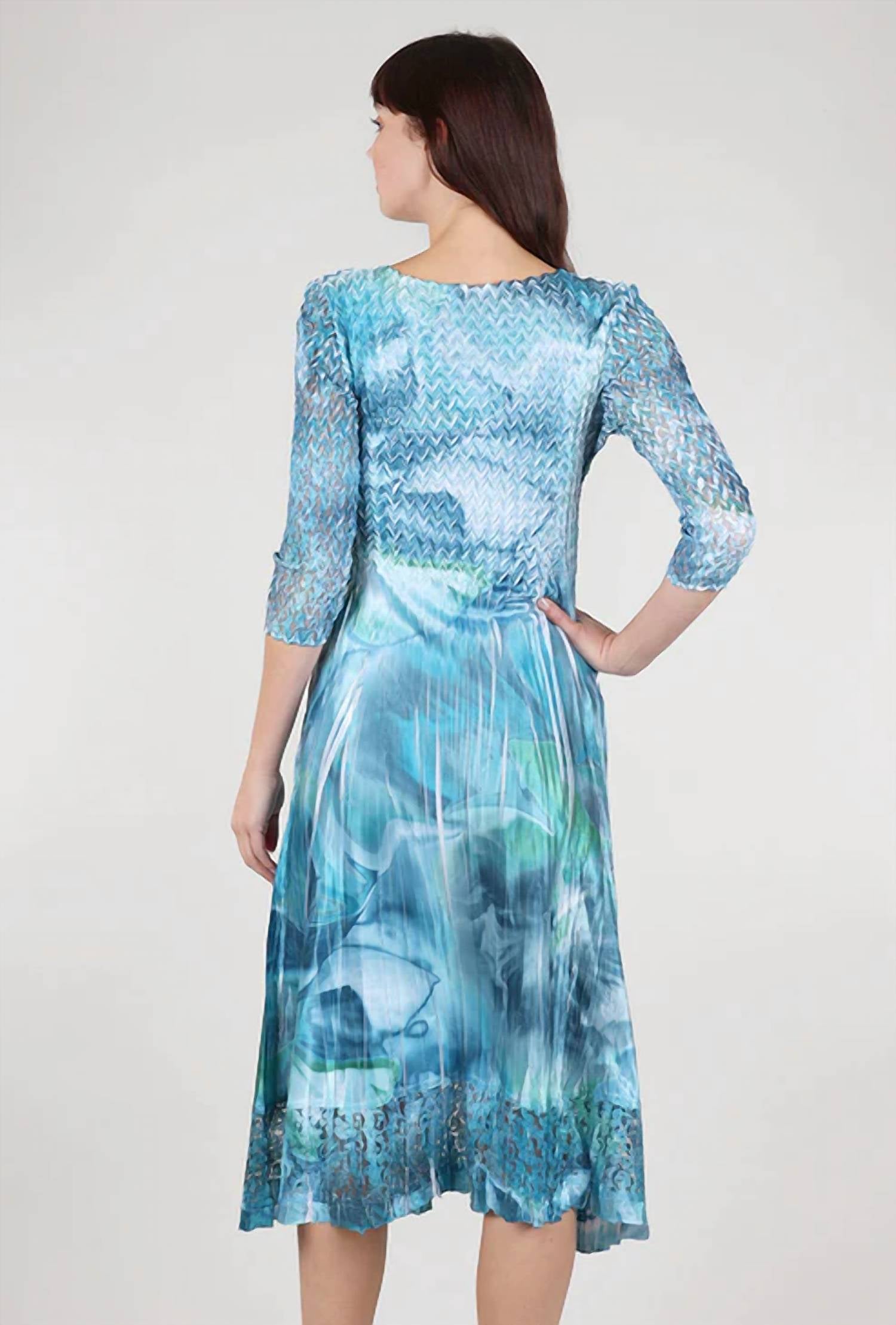 Komarov - Lace Sleeve Watercolor Dress