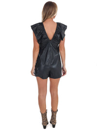 Day + Moon - Faux Leather Ruffle Sleeve Gameday Romper