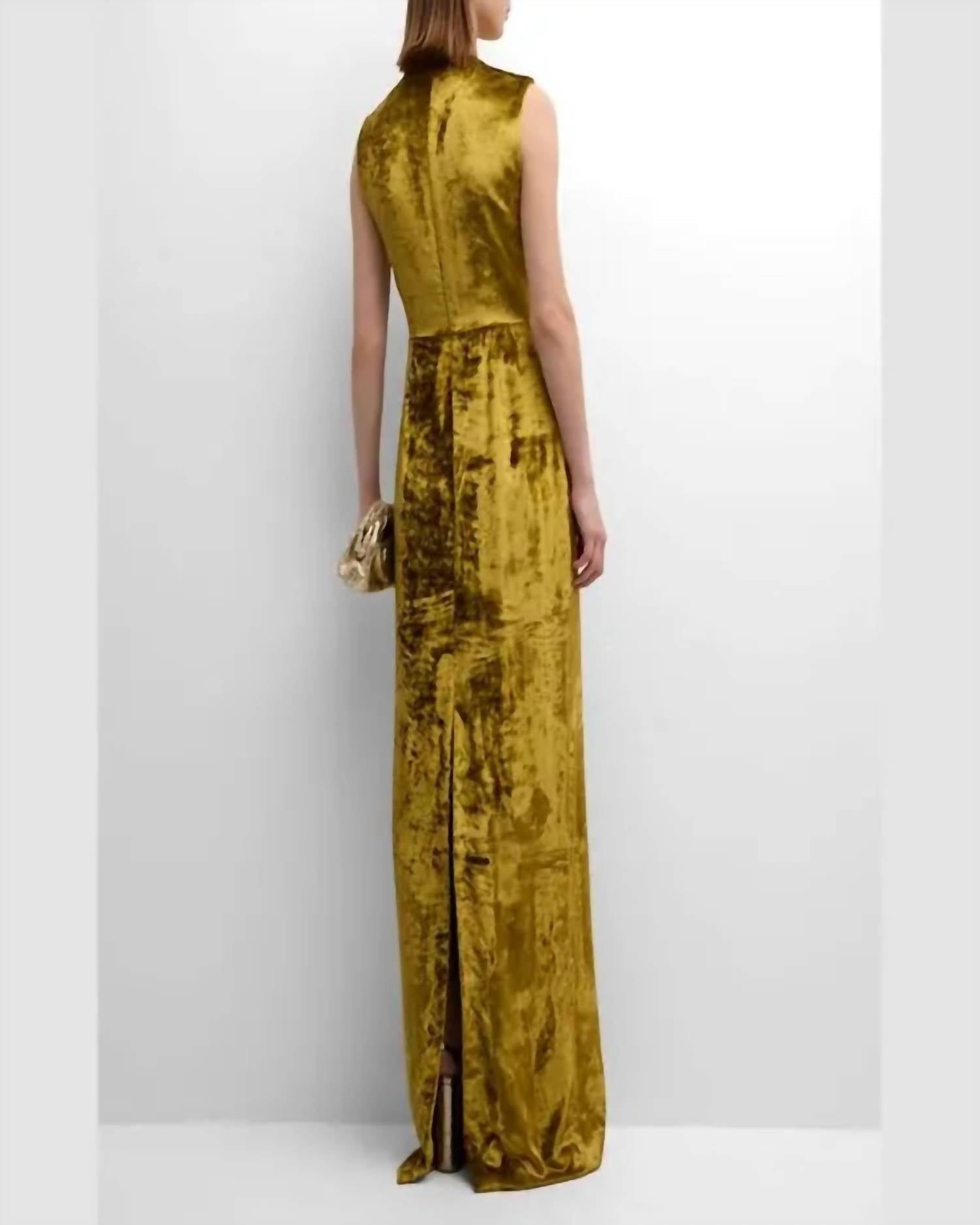 Lela Rose - Embroidered Sleeveless Crushed Velvet Gown