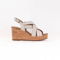 Clarks Women's Sabina Sling Cork-wrapped Wedge in creme leather - women's sandal