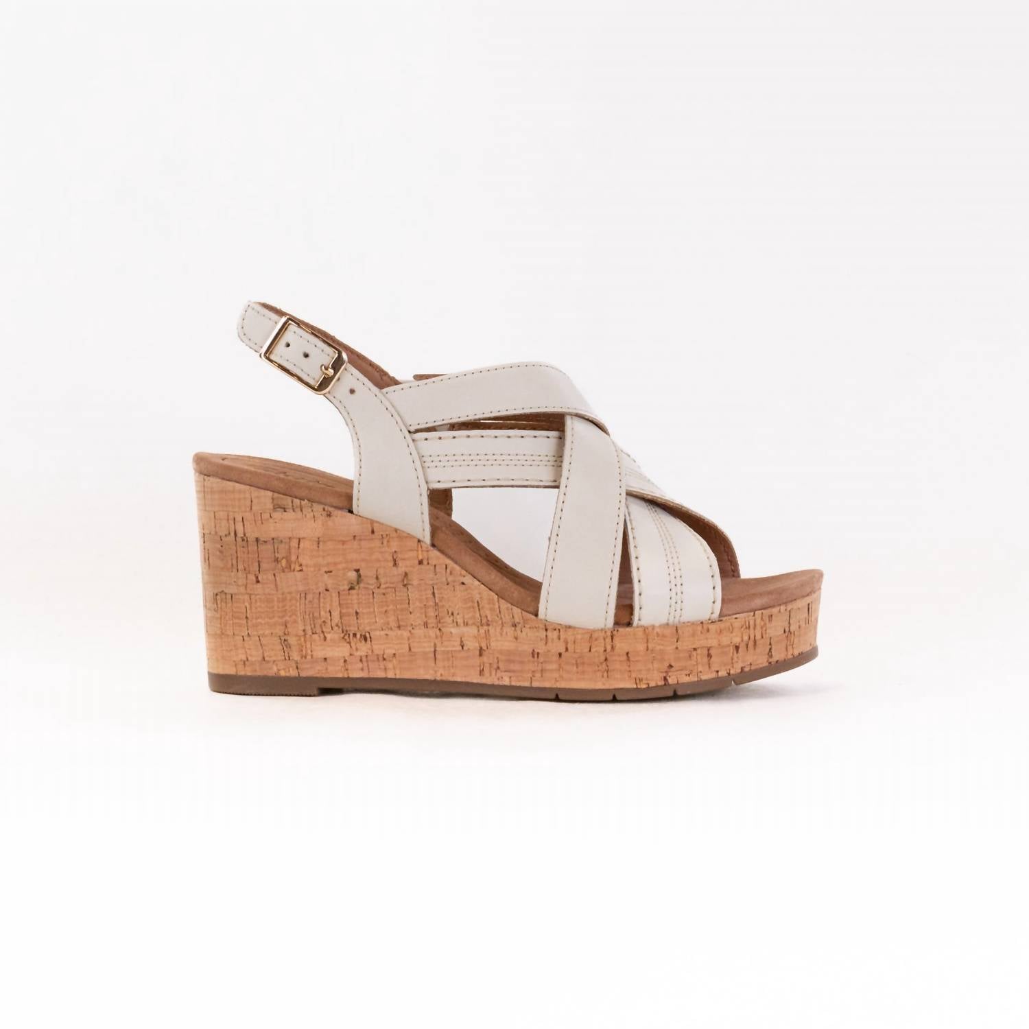 Clarks Women's Sabina Sling Cork-wrapped Wedge in creme leather - women's sandal