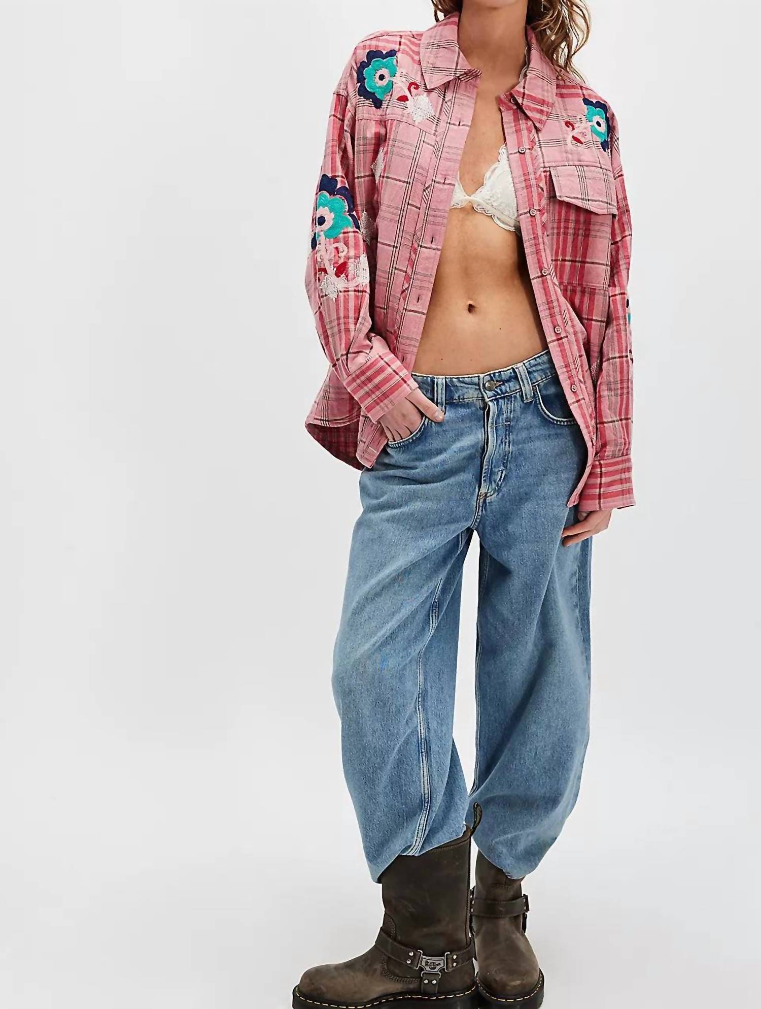 Free People - Embroidered Sashiko Top