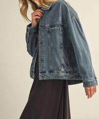Mustard Seed Women's Addi Pleated Denim Jacket in blue - women's jacket - detail view