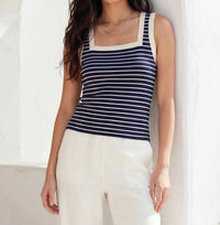 Fifteen Twenty Mindy Contrast Tank in navy with cream - women's tank top