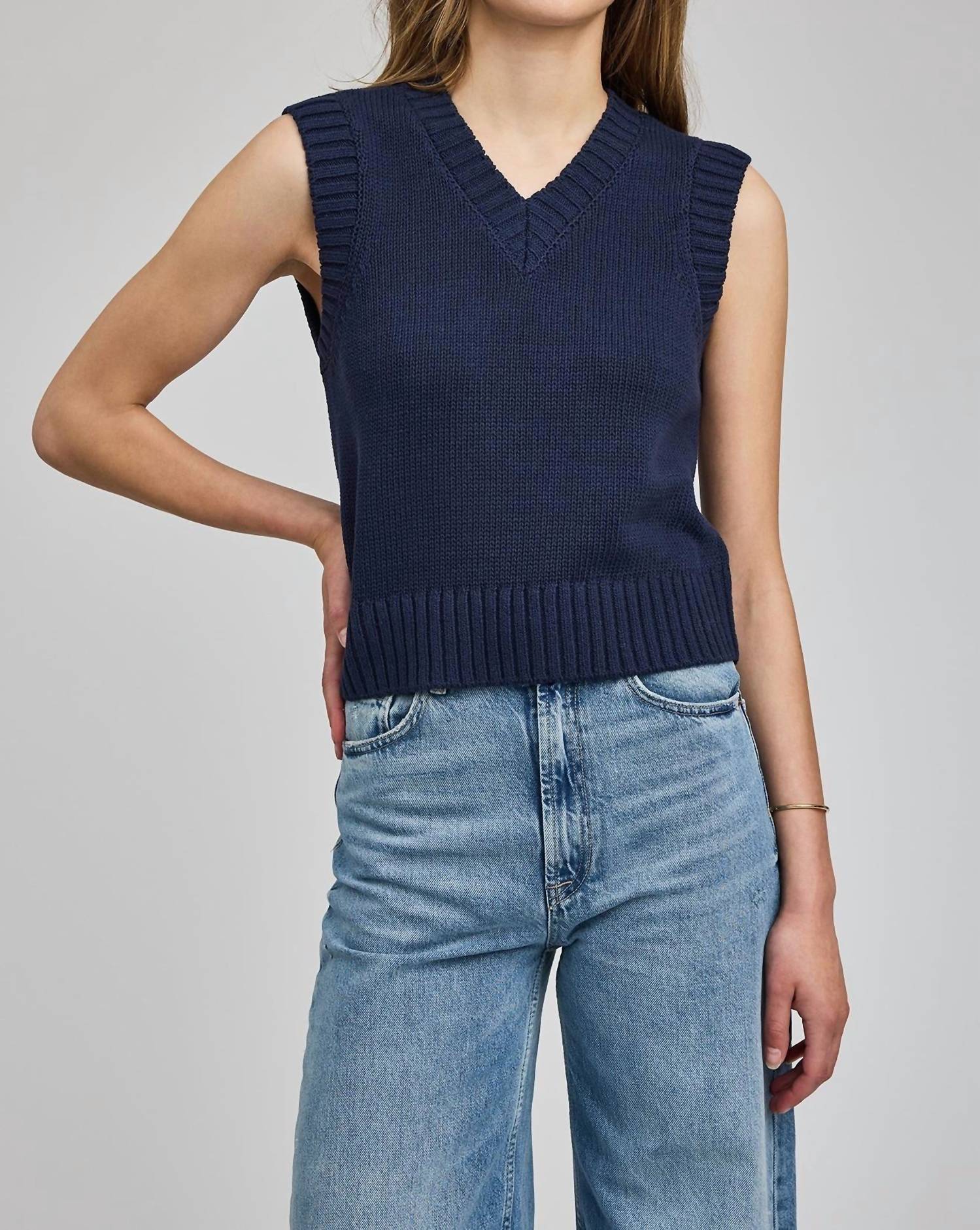 Gentle Fawn Pippa Knit Vest in navy - women's sweater