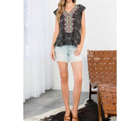 Thml - Embroidered Flutter Sleeve Blouse