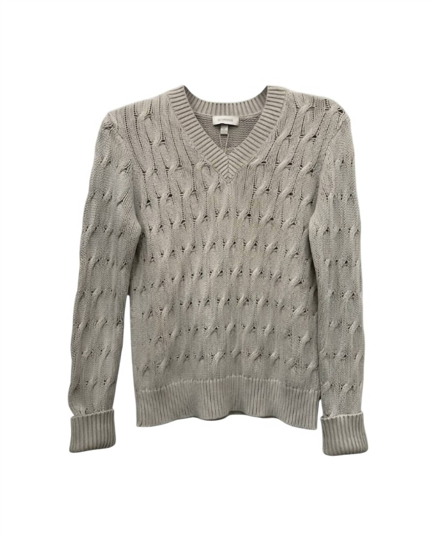 Kinross Women's Cable V-neck Sweater in stonewashed - women's sweater