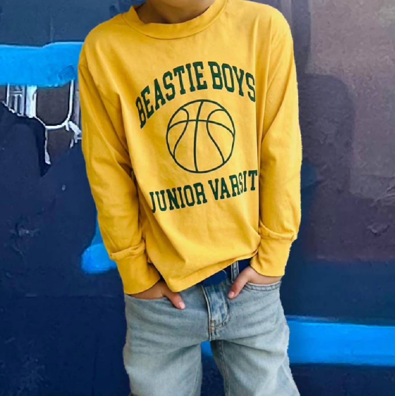 ROWDY SPROUT Kid's Beastie Boys Junior Varsity Long Sleeve Tee in yellow - kids' long sleeve top