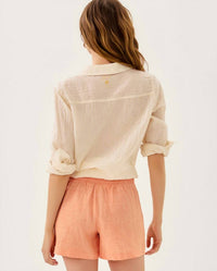Lilly Pulitzer Captina Linen Short in papaya x resort white - women's shorts - detail view