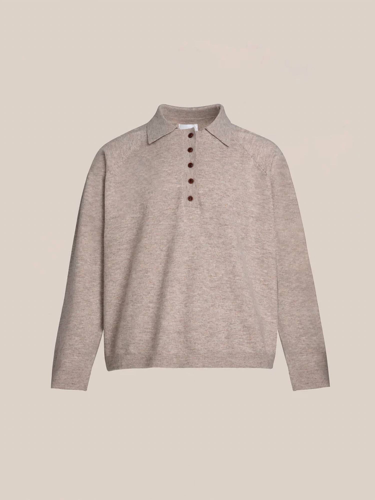 Found - Hay Collared Knit Henley Raglan Sleeves Sweater