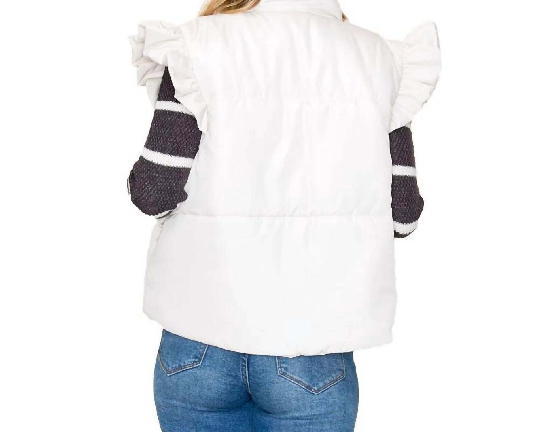 Staccato - Ruffled Sleeve Mock Neck Zip-up Puffer Vest