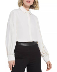 Lysse Ivette Pleated Balloon Sleeved Blouse in white - women's shirt