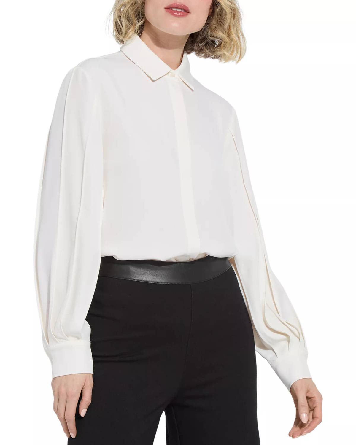 Lysse Ivette Pleated Balloon Sleeved Blouse in white - women's shirt
