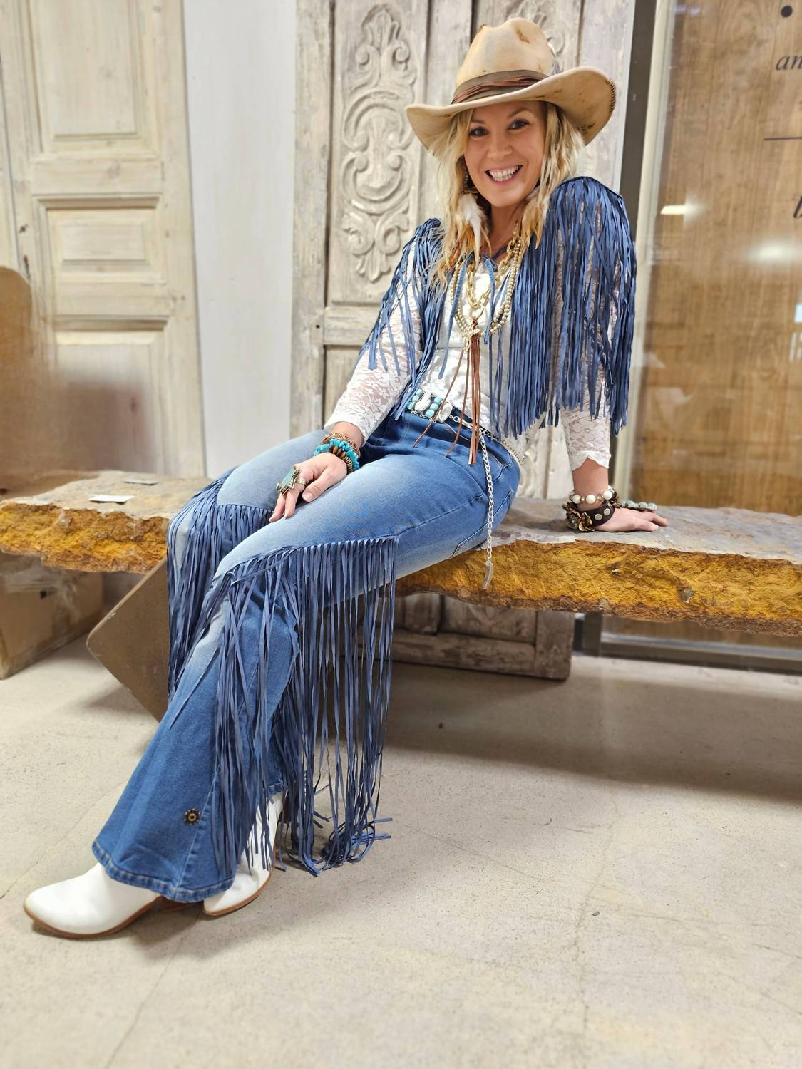 A Rare Bird - Women's Denim Fringe Collar Jeans