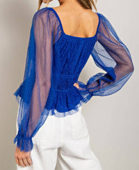 V Neck Mesh Dot Sleeve Blouse