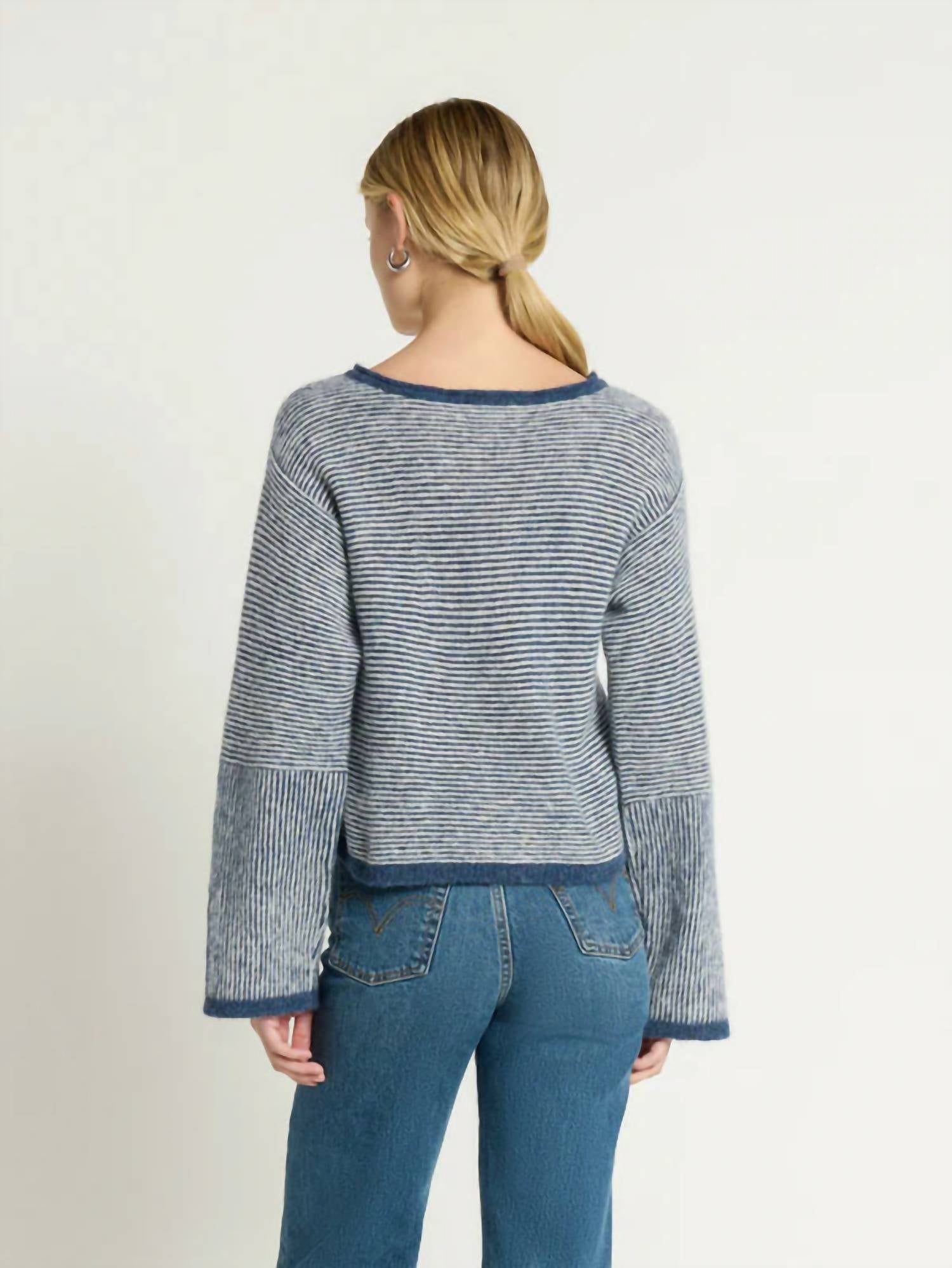 Nation LTD Willow Sweater in greenwich navy stripe - women's sweater - detail view