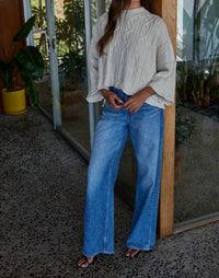 By Together Cable Knit Crew Neck Sweater in natural - women's sweater - view 4