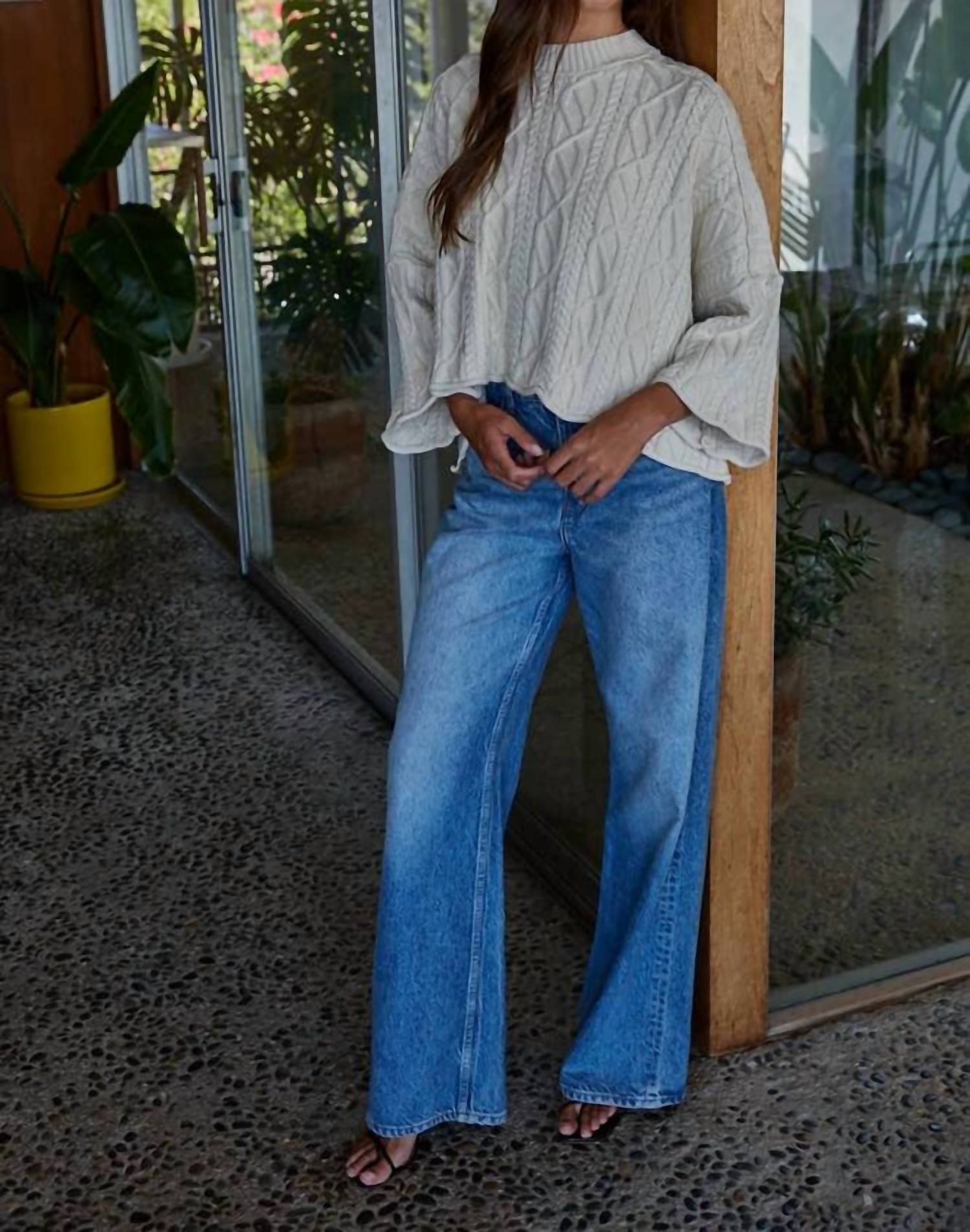 By Together Cable Knit Crew Neck Sweater in natural - women's sweater - view 4