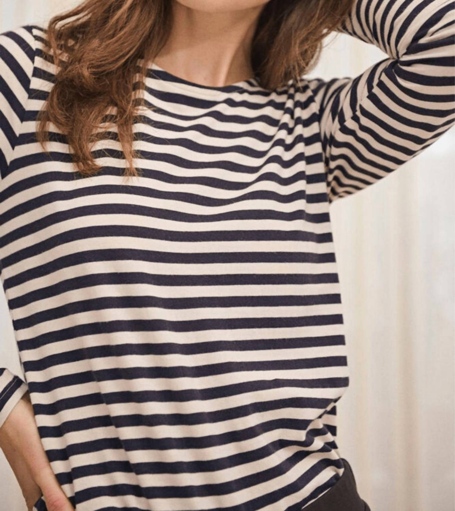 Part Two Nemajas Long Sleeve Tee in whitecap grey dark navy - women's long sleeve top