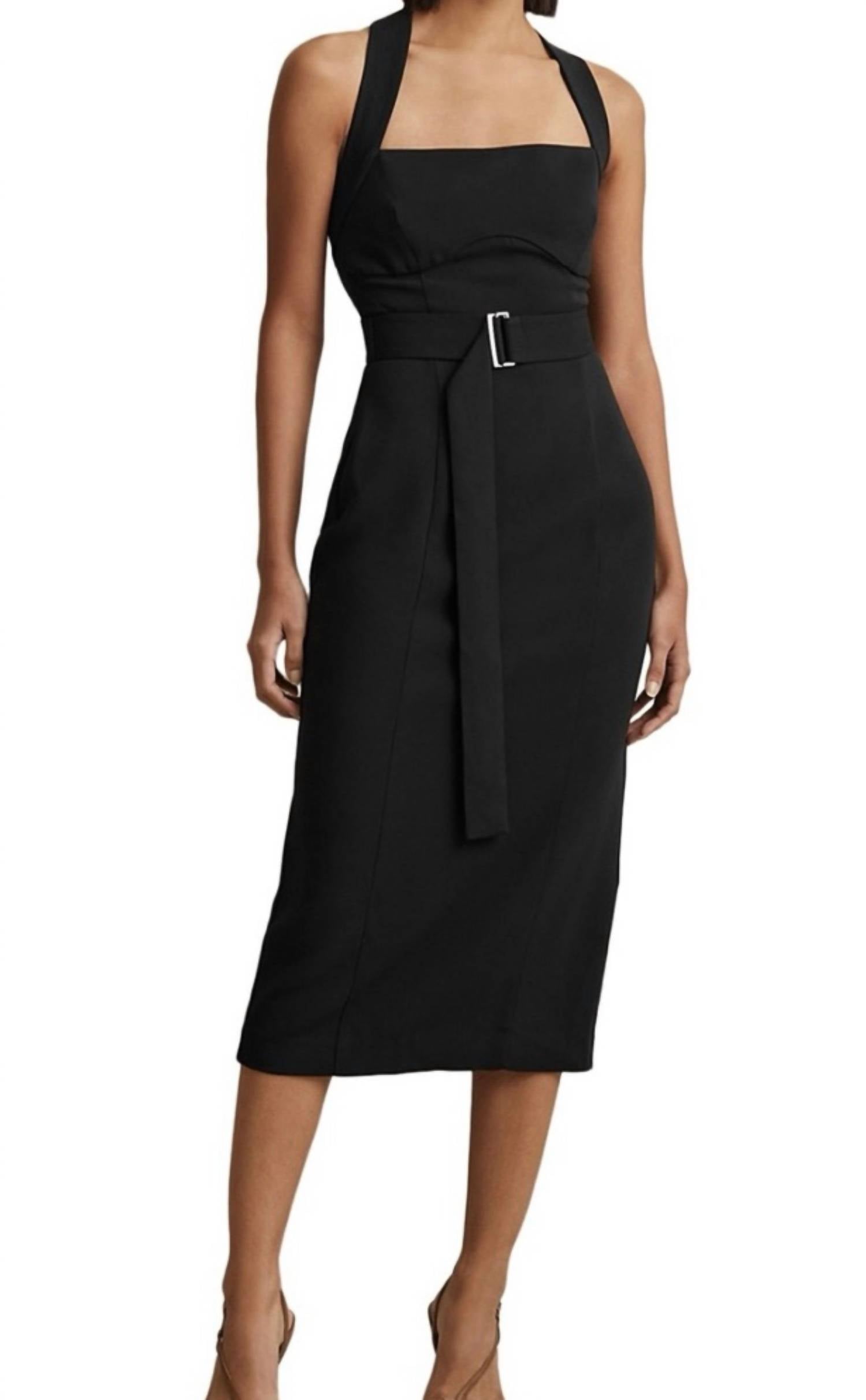 Reiss Nylah Cross Back Bodycon Midi Dress in black - women's dress