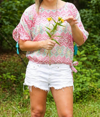 R Cinco Ranch Mumbi Tribal Top in pink - women's t-shirt