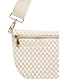 Babs+Birdie Women's Fiona Checkered Woven Bum Bag in gray - women's bag - detail view