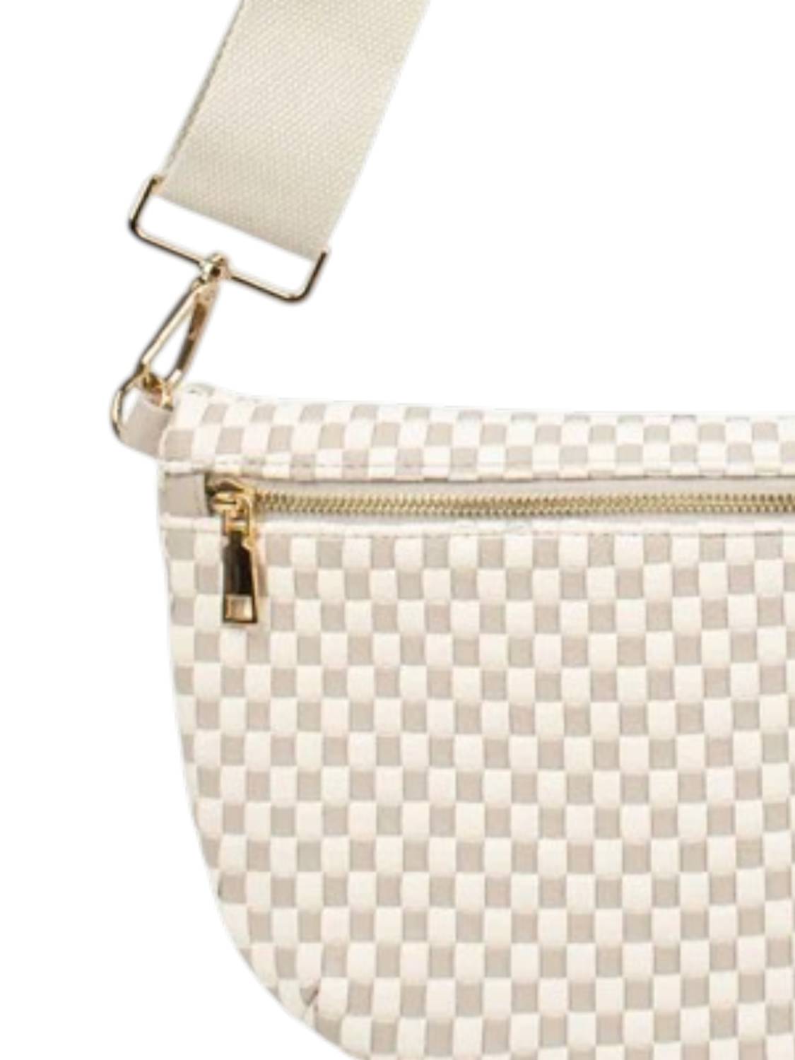 Babs+Birdie Women's Fiona Checkered Woven Bum Bag in gray - women's bag - detail view