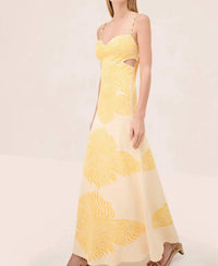 ALEXIS Rayana Fitted Midi Dress in yellow - women's dress - detail view