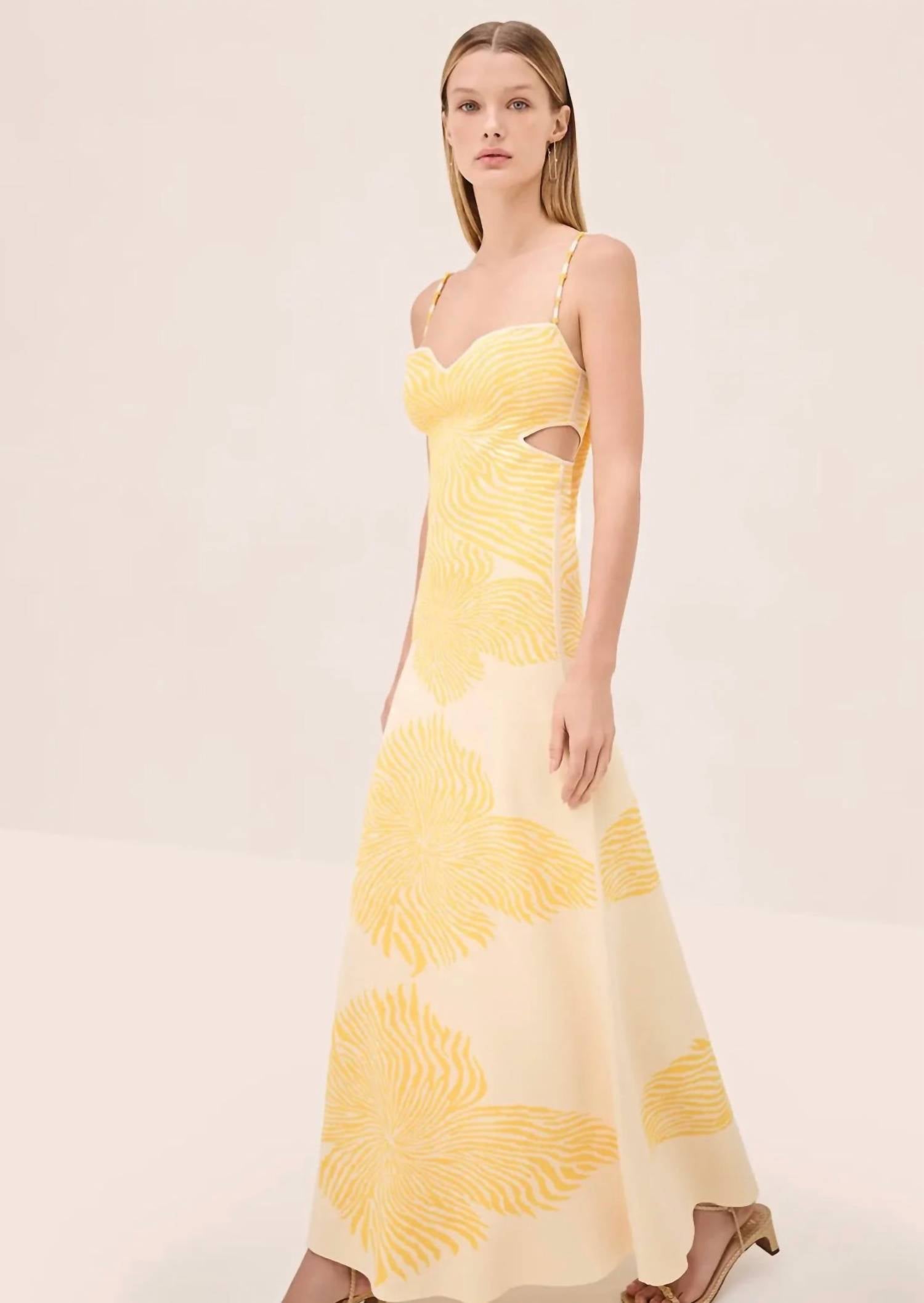 ALEXIS Rayana Fitted Midi Dress in yellow - women's dress - alternate view